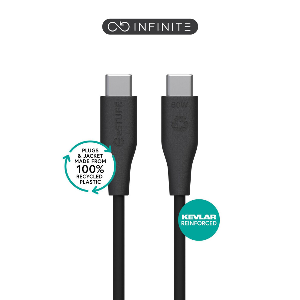 Estuff Infinite (Grs) Usb-C To Usb-C Cable 2M Recycled Plastic. Super Soft Black 5715328134690