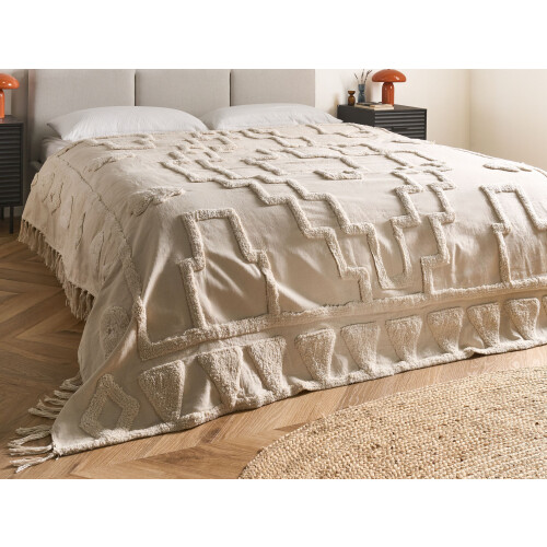 Beliani Blanket CHACK Cotton 200 x 220 cm Beige 1