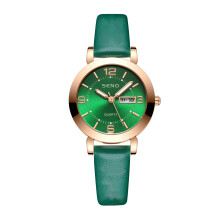 (Belt green side) Women Imitation Automatic Quartz Watch Luminous Waterproof Dual Calendar Wristwatch