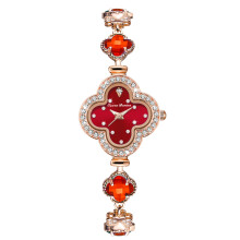 (Ruby red, Rose gold case) Hot Sale Alloy Fashion Decor Quartz Wristwatch Elegant Bracelet Watch for Women