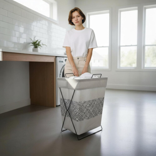 Foldable Laundry Basket Metal Frame Hamper UK 2