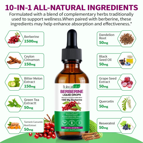 Berberine Liquid Drops, Berberine Supplement Support Energy, Gut 1
