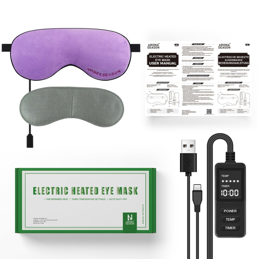 Aroma Season Heated Eye Mask For Blepharitis Warm Eye Compress For Dry Eyes (Purple)