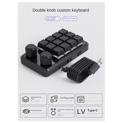 Knob Keyboard RGB Gaming Keypad Mechanical Hotswap Macropad Programming Macro Custom Black 1