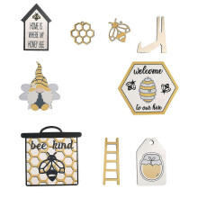 9-pc bee farm-house tiered tray décor set, rustic