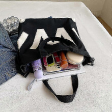 (black) Large canvas tote bag for commuting, women's large capacity color-blocked backpack/crossbody bag, White