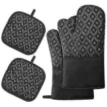 (black) Oven mittens, heat-resistant oven mittens, silicone oven mittens, heat-resistant thickened, Red