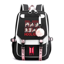 (Black) BTS Fashion Contrast Color Backpack for Students, Lightweight Large Capacity School Bag