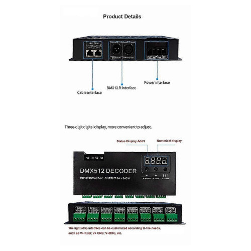 Digital 24CH RGB RGBW DMX512 Decoder, RGBW Decoder for LED Strip (A)