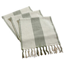 (Light Green) Striped Bohemian-style tassel table runner, home décor, Dark Gray