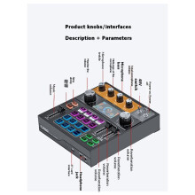 C200 Sound Card Audio Mixer Interface Audio Professional Sound Board with RGB DJ Mixer Effects for Live Vlog