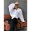 Women'S Solid Collared Long Sleeve Loose Fit Button Down Shirt White S 5