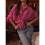 Women'S Solid Collared Long Sleeve Loose Fit Button Down Shirt Plum Color S 2