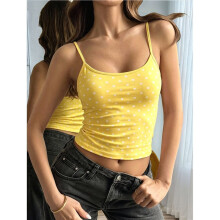 Women'S Polka Dot Print Sleeveless Form Fitting Casual Tank Top Yellow Polka Dots XS