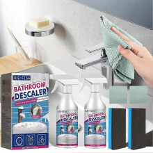 (2 60ml+2 cloths+2 sponges/1set) 12Pcs Bathroom Foam Cleaner Spray Powerful Descaling Agent Cleaning 60ml