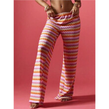 Women'S Beach Cover Pants Crochet Drawstring Elastic Boho Swimsuit Cover Long Pants Colorful S