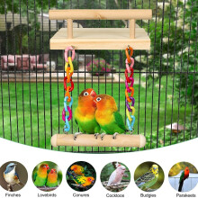 Papegaaienklimladder, houten vogelspeelplaats met klimladderstandaard, speelstandaard voor papegaaien, vogelschommel voor groenwangpapeg