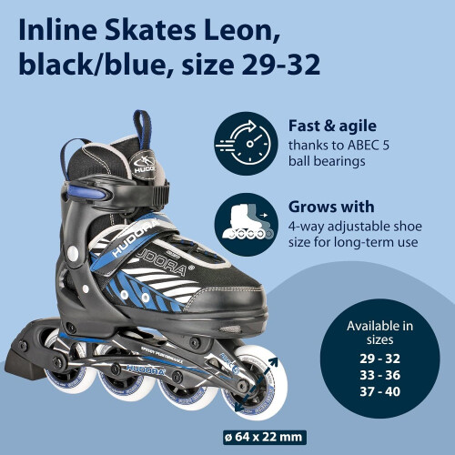 Hudora Leon Inline Skates, Black/Blue, Size 29-32 1