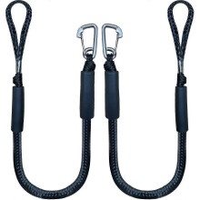 Bungee rope for boat dock, 4 ft mooring line with hook 2 pack black