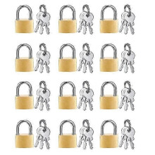 Set van 12 mini-hangsloten, kleine hangsloten van massief messing met 3 sleutels voor bagage, rugzakken en kluisjes in de sportschool.