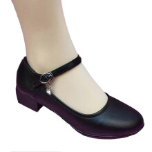 (37, Black) Elderly Low Heel Dance Shoes Black Solid Color Leather Shoes Suitable for Walking Dancing Wear_Good quality