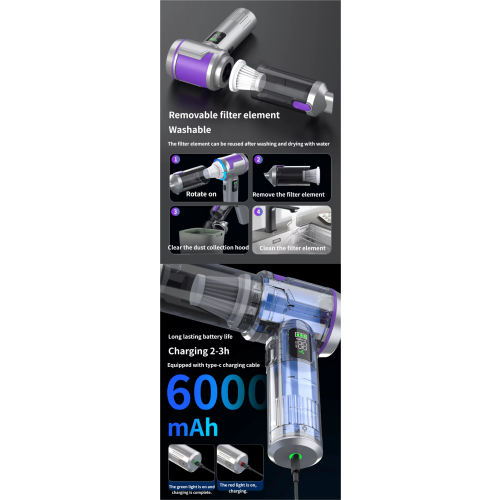Ασύρματη ηλεκτρική σκούπα αυτοκινήτου RNCYN 16000Pa Υψηλή 2