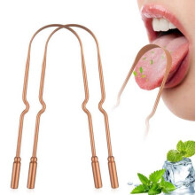 Set van 2 tongschrapers gemaakt van 100% zuiver koper met een etui, antimicrobieel, voor mondhygiëne, voor volwassenen en kinderen.