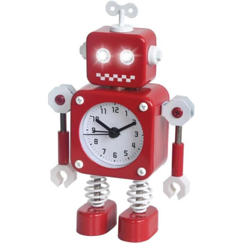 Red robot children's alarm clock, NONE, robot design, light-up eyes, children's clock