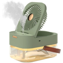 Portable Mist Fan for Home, Office and Travel, Silent with LED Light, Mini and Foldable, Green