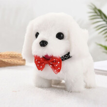 Animale robot di peluche - Giocattolo interattivo - Cane Labrador bianco con papillon - Cammina, abbaia e scodinzola