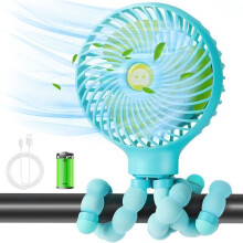 Silent USB fan with flexible tripod, 3 speeds for baby stroller, sports, travel and office