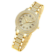 Quartzhorloge voor dames, kristallen polshorloge voor meisjes met Romeinse cijfers (Elegant polshorloge met sprankelende stenen, verkrijgbaar in goud,