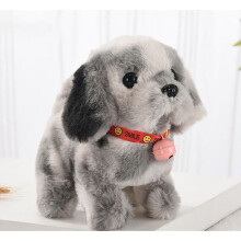 Cane interattivo con campanellino, peluche interattivo che cammina, abbaia e scodinzola, cane di peluche grigio tie-dye