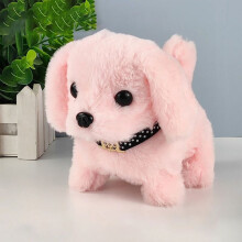 Peluche interattivo a forma di cane robot con guinzaglio e campanellino - Giocattolo interattivo - Cane che cammina, abbaia e rotola - Rosa