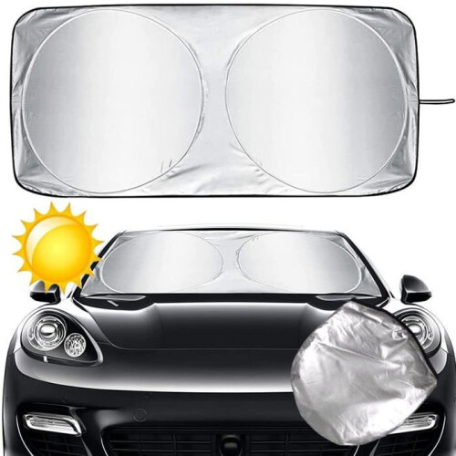 Foldable Car Interior Windshield Sunshade, UV and Heat Protection, Silver Model, Size S