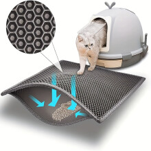 Alfombrilla para arenero de gato de doble capa, plegable y desmontable, gris, 50 x 40 cm