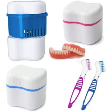 Boîte de rangement pour prothèses dentaires - Modèle - 2 cassettes et 2 brosses de nettoyage