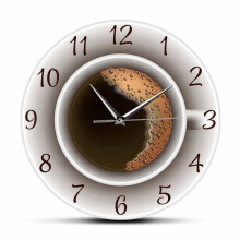 Koffiekopje met decoratieve stille schuimrubberen wandklok, keukendecoratie, caféwandbord, klokkenmakerij, caféstijl horloge