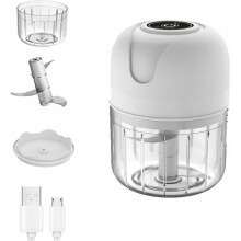 Mini elektrische knoflookhakker, draagbare keukenmachine/blender van 250 ml voor fruit, groenten, vlees en babyvoeding (wit)