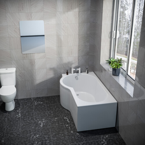 NES Home P Shaped Left Hand 1500mm Curved Shower Bath Acrylic & Front Panel 2