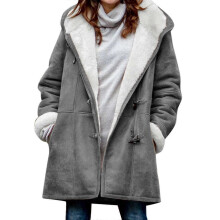 (Gray, 4XL) Women's Winter Warm Coats Lightweight Hooded Thicken Long Jackets With Horn Button