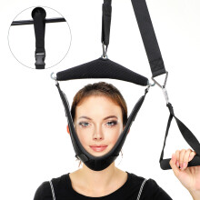 (Black) Hanging Chiropractic Tools Neck Harness Neck Stretcher Hanging Cervical Traction Device Adjustable Neck Orthosis Stretching Belt