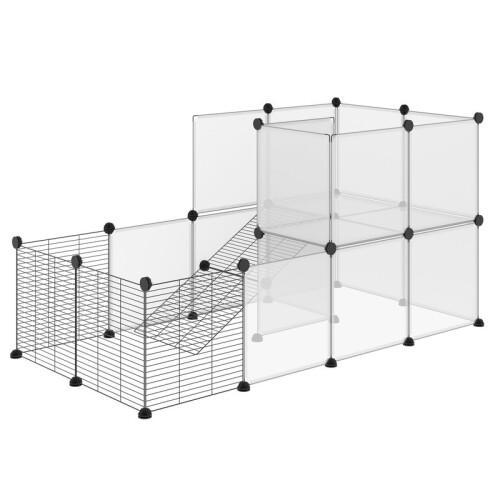 Recinto modular para animais com painéis de 35x35 cm e acessórios, fabricado em aço e PP. 1