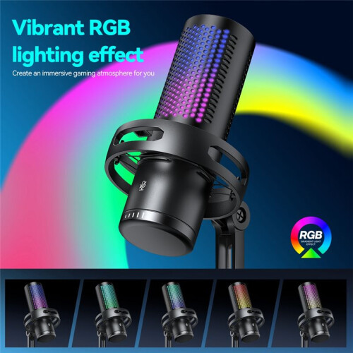 Microfono da Gioco Microfono A Condensatore Professionale Microfono Cablato USB RGB per PC Laptop Computer Podcast Gamer Karaoke 2