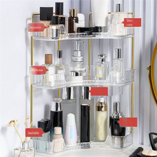 Corner Bathroom Counter Storage Rack Bathroom Countertop Rack Cosmetic Storage Rack Dressing Table Tray 2 Layers 1