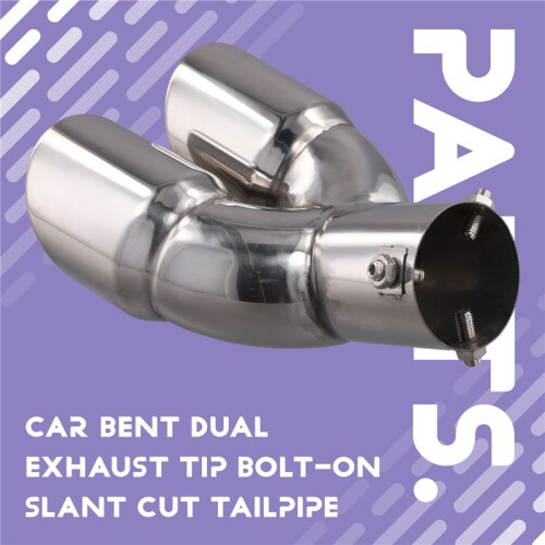 Car Bent Dual Exhaust Tip Bolt- Slant Cut Tailpipe Muffler Tip Universal Car Tailpipe Modification 1
