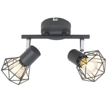 Kitchen Ceiling Lights 2-Way, Retro Black E14 Spotlights, Adjustable Metal Wire Cage Wall Spotlights for Bedroom Hallway