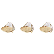 3X Handgeweven Voedsel Tent Mand Lade Fruit Groente Brood Opslag Mand Eenvoudige Sfeer Outdoor Picknick Mesh Net Cover