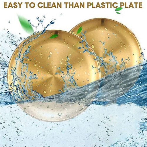 2X Stainless Steel Round Plate Camping Dishes Rust-Proof Stackable Food Serving Plate 14cm