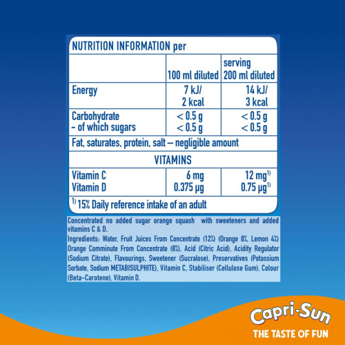 Capri - Sun Double Strength Orange Squash (1 Litre) - No Added Sugar 1